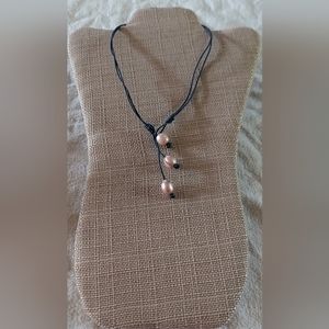 Handmade Lavender Pearl & Navy Blue Leather 2-Way Necklace